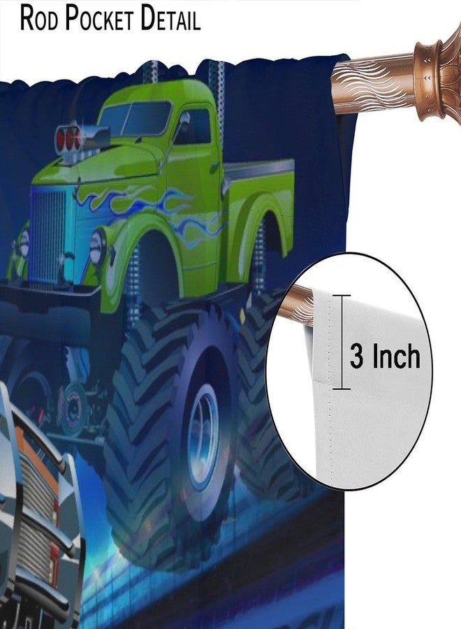 AAVEUP Monster Truck Curtains, Modern Cartoon Track Tractor Flame Big Tire Monster Sasquatch Car Windows Treatments Drapes for Kids Boys Nursery Teenager's Bedroom Living Room 42x45in（No Blackout） - Image 4